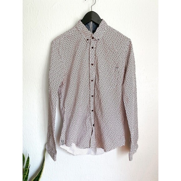 Zara Man Men's M Slim Fit Button Down Long Sleeve Shirt Fall Leaves Cotton - Picture 2 of 8